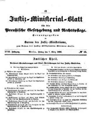 Justiz-Ministerialblatt für die preußische Gesetzgebung und Rechtspflege Freitag 7. März 1856