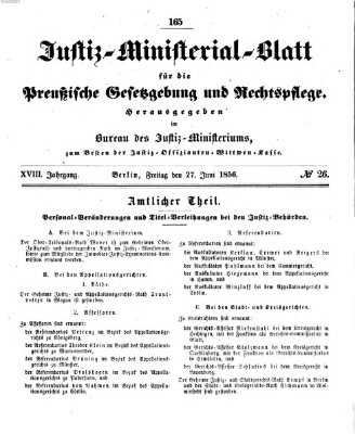 Justiz-Ministerialblatt für die preußische Gesetzgebung und Rechtspflege Freitag 27. Juni 1856