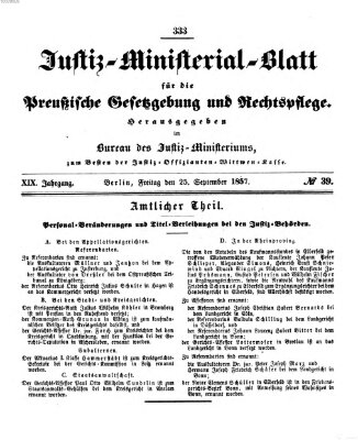 Justiz-Ministerialblatt für die preußische Gesetzgebung und Rechtspflege Freitag 25. September 1857