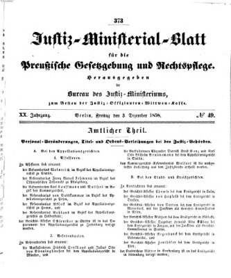 Justiz-Ministerialblatt für die preußische Gesetzgebung und Rechtspflege Freitag 3. Dezember 1858