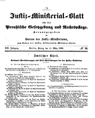 Justiz-Ministerialblatt für die preußische Gesetzgebung und Rechtspflege Freitag 11. März 1859