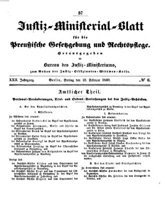 Justiz-Ministerialblatt für die preußische Gesetzgebung und Rechtspflege Freitag 10. Februar 1860