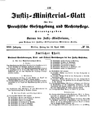 Justiz-Ministerialblatt für die preußische Gesetzgebung und Rechtspflege Freitag 13. April 1860