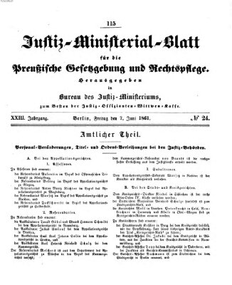 Justiz-Ministerialblatt für die preußische Gesetzgebung und Rechtspflege Freitag 7. Juni 1861