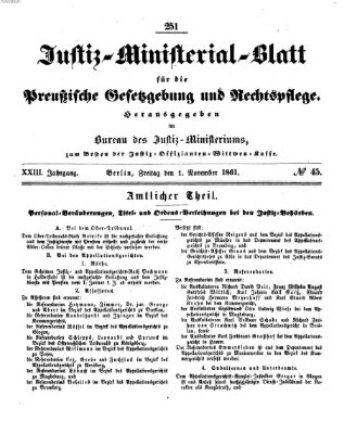 Justiz-Ministerialblatt für die preußische Gesetzgebung und Rechtspflege Freitag 1. November 1861