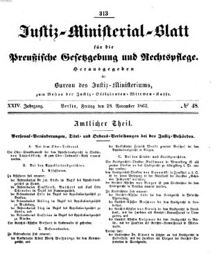 Justiz-Ministerialblatt für die preußische Gesetzgebung und Rechtspflege Freitag 28. November 1862
