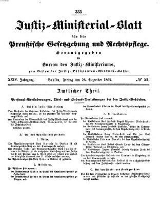 Justiz-Ministerialblatt für die preußische Gesetzgebung und Rechtspflege Freitag 26. Dezember 1862