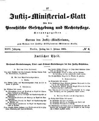 Justiz-Ministerialblatt für die preußische Gesetzgebung und Rechtspflege Freitag 5. Februar 1864