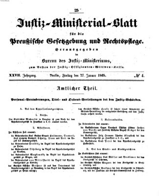 Justiz-Ministerialblatt für die preußische Gesetzgebung und Rechtspflege Freitag 27. Januar 1865