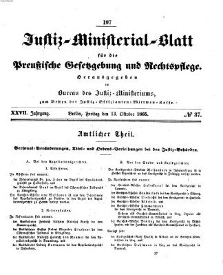 Justiz-Ministerialblatt für die preußische Gesetzgebung und Rechtspflege Freitag 13. Oktober 1865