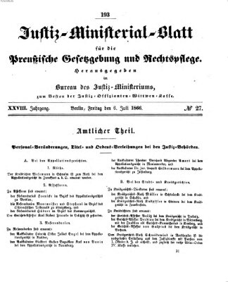 Justiz-Ministerialblatt für die preußische Gesetzgebung und Rechtspflege Freitag 6. Juli 1866