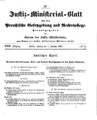 Justiz-Ministerialblatt für die preußische Gesetzgebung und Rechtspflege Freitag 1. Februar 1867