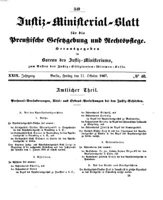 Justiz-Ministerialblatt für die preußische Gesetzgebung und Rechtspflege Freitag 11. Oktober 1867