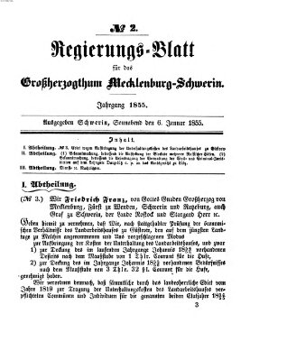 Regierungsblatt für Mecklenburg-Schwerin (Großherzoglich-Mecklenburg-Schwerinsches officielles Wochenblatt) Samstag 6. Januar 1855