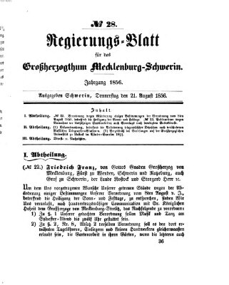 Regierungsblatt für Mecklenburg-Schwerin (Großherzoglich-Mecklenburg-Schwerinsches officielles Wochenblatt) Donnerstag 21. August 1856