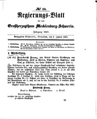 Regierungsblatt für Mecklenburg-Schwerin (Großherzoglich-Mecklenburg-Schwerinsches officielles Wochenblatt) Samstag 6. Juni 1857