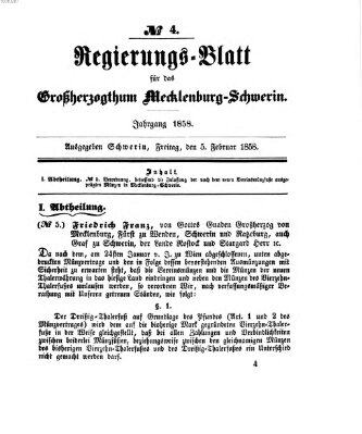 Regierungsblatt für Mecklenburg-Schwerin (Großherzoglich-Mecklenburg-Schwerinsches officielles Wochenblatt) Freitag 5. Februar 1858
