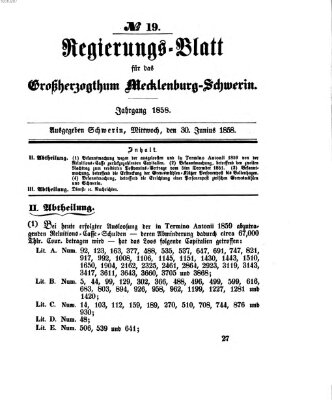 Regierungsblatt für Mecklenburg-Schwerin (Großherzoglich-Mecklenburg-Schwerinsches officielles Wochenblatt) Mittwoch 30. Juni 1858