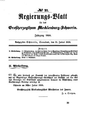 Regierungsblatt für Mecklenburg-Schwerin (Großherzoglich-Mecklenburg-Schwerinsches officielles Wochenblatt) Samstag 31. Juli 1858