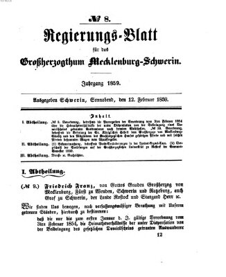 Regierungsblatt für Mecklenburg-Schwerin (Großherzoglich-Mecklenburg-Schwerinsches officielles Wochenblatt) Samstag 12. Februar 1859