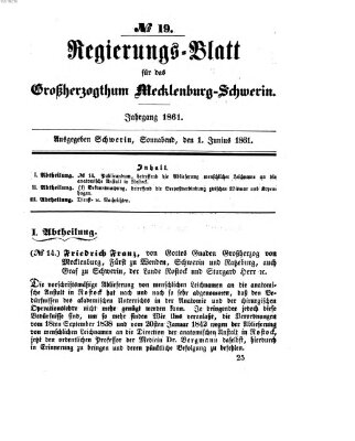 Regierungsblatt für Mecklenburg-Schwerin (Großherzoglich-Mecklenburg-Schwerinsches officielles Wochenblatt) Samstag 1. Juni 1861