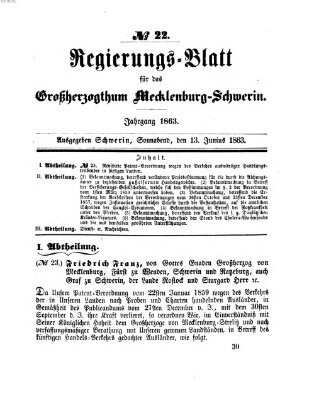 Regierungsblatt für Mecklenburg-Schwerin (Großherzoglich-Mecklenburg-Schwerinsches officielles Wochenblatt) Samstag 13. Juni 1863