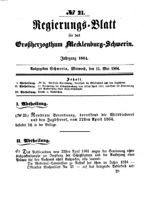 Regierungsblatt für Mecklenburg-Schwerin (Großherzoglich-Mecklenburg-Schwerinsches officielles Wochenblatt) Mittwoch 11. Mai 1864