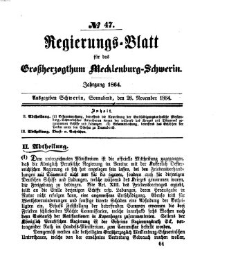Regierungsblatt für Mecklenburg-Schwerin (Großherzoglich-Mecklenburg-Schwerinsches officielles Wochenblatt) Samstag 26. November 1864
