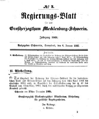 Regierungsblatt für Mecklenburg-Schwerin (Großherzoglich-Mecklenburg-Schwerinsches officielles Wochenblatt) Samstag 6. Januar 1866