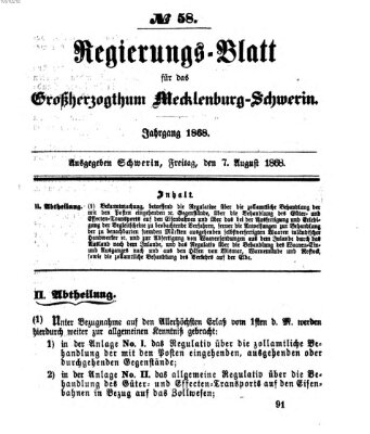 Regierungsblatt für Mecklenburg-Schwerin (Großherzoglich-Mecklenburg-Schwerinsches officielles Wochenblatt) Freitag 7. August 1868