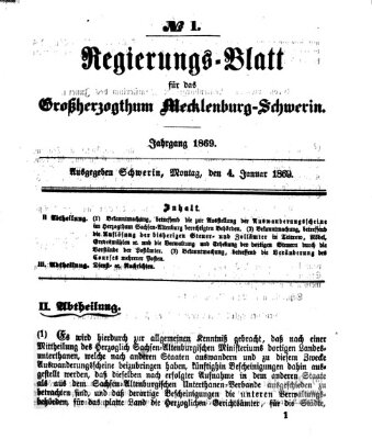 Regierungsblatt für Mecklenburg-Schwerin (Großherzoglich-Mecklenburg-Schwerinsches officielles Wochenblatt) Montag 4. Januar 1869