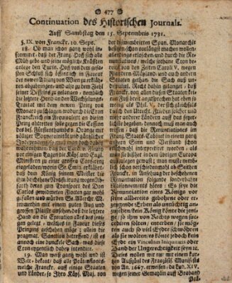 Historisches Journal Samstag 15. September 1731