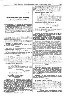 Verhandlungen der Zweiten Kammer (Allgemeine preußische Staats-Zeitung) Dienstag 18. Februar 1851
