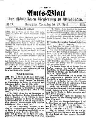 Amtsblatt der Regierung in Wiesbaden (Herzoglich-nassauisches allgemeines Intelligenzblatt) Donnerstag 29. April 1869
