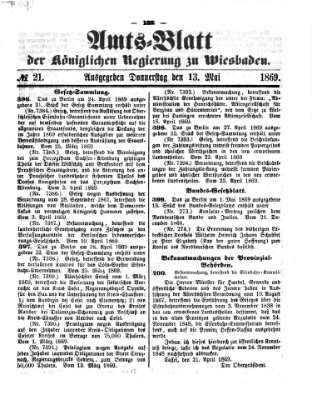 Amtsblatt der Regierung in Wiesbaden (Herzoglich-nassauisches allgemeines Intelligenzblatt) Donnerstag 13. Mai 1869