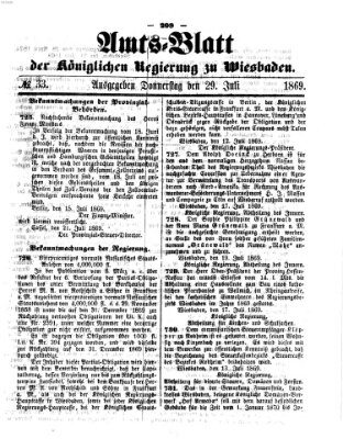 Amtsblatt der Regierung in Wiesbaden (Herzoglich-nassauisches allgemeines Intelligenzblatt) Donnerstag 29. Juli 1869