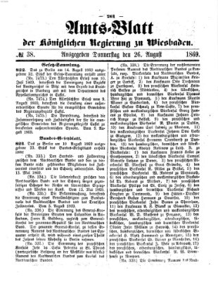 Amtsblatt der Regierung in Wiesbaden (Herzoglich-nassauisches allgemeines Intelligenzblatt) Donnerstag 26. August 1869