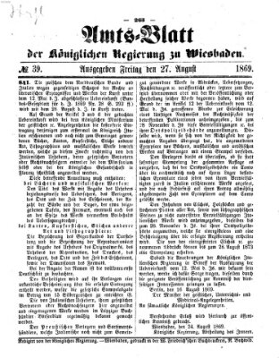 Amtsblatt der Regierung in Wiesbaden (Herzoglich-nassauisches allgemeines Intelligenzblatt) Freitag 27. August 1869