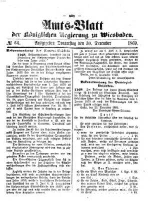 Amtsblatt der Regierung in Wiesbaden (Herzoglich-nassauisches allgemeines Intelligenzblatt) Donnerstag 30. Dezember 1869