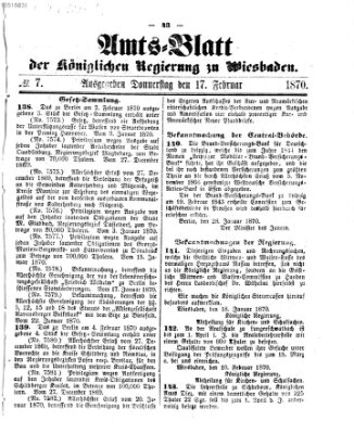 Amtsblatt der Regierung in Wiesbaden (Herzoglich-nassauisches allgemeines Intelligenzblatt) Donnerstag 17. Februar 1870