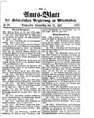 Amtsblatt der Regierung in Wiesbaden (Herzoglich-nassauisches allgemeines Intelligenzblatt) Donnerstag 21. Juli 1870