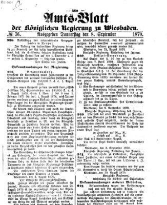 Amtsblatt der Regierung in Wiesbaden (Herzoglich-nassauisches allgemeines Intelligenzblatt) Donnerstag 8. September 1870