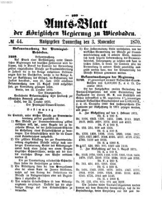 Amtsblatt der Regierung in Wiesbaden (Herzoglich-nassauisches allgemeines Intelligenzblatt) Donnerstag 3. November 1870