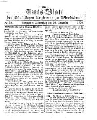 Amtsblatt der Regierung in Wiesbaden (Herzoglich-nassauisches allgemeines Intelligenzblatt) Donnerstag 29. Dezember 1870