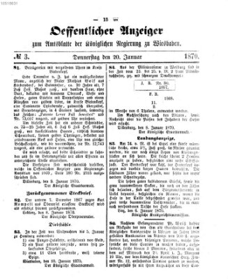 Amtsblatt der Regierung in Wiesbaden (Herzoglich-nassauisches allgemeines Intelligenzblatt) Donnerstag 20. Januar 1870
