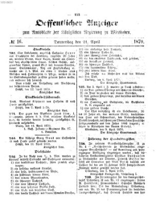 Amtsblatt der Regierung in Wiesbaden (Herzoglich-nassauisches allgemeines Intelligenzblatt) Donnerstag 21. April 1870