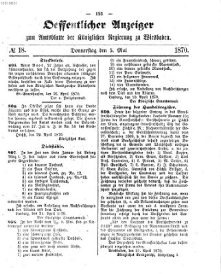 Amtsblatt der Regierung in Wiesbaden (Herzoglich-nassauisches allgemeines Intelligenzblatt) Donnerstag 5. Mai 1870