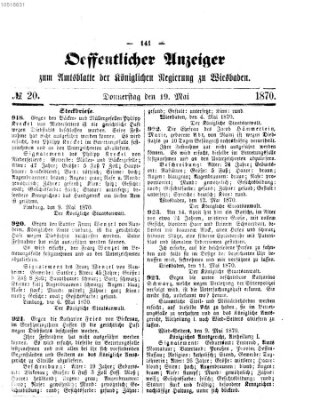 Amtsblatt der Regierung in Wiesbaden (Herzoglich-nassauisches allgemeines Intelligenzblatt) Donnerstag 19. Mai 1870