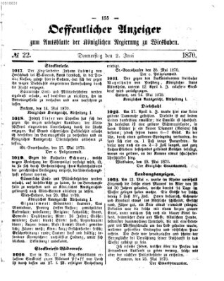 Amtsblatt der Regierung in Wiesbaden (Herzoglich-nassauisches allgemeines Intelligenzblatt) Donnerstag 2. Juni 1870