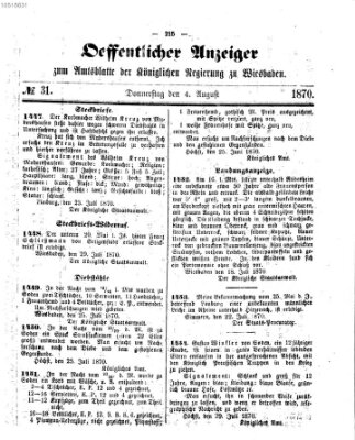 Amtsblatt der Regierung in Wiesbaden (Herzoglich-nassauisches allgemeines Intelligenzblatt) Donnerstag 4. August 1870